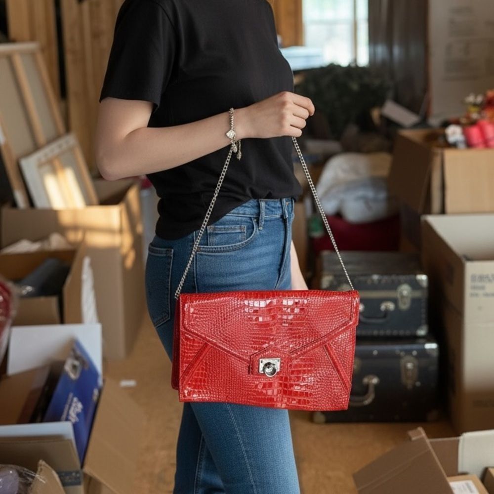 NWT WHBM Red Croc Large Envelope Bag Crossbody
